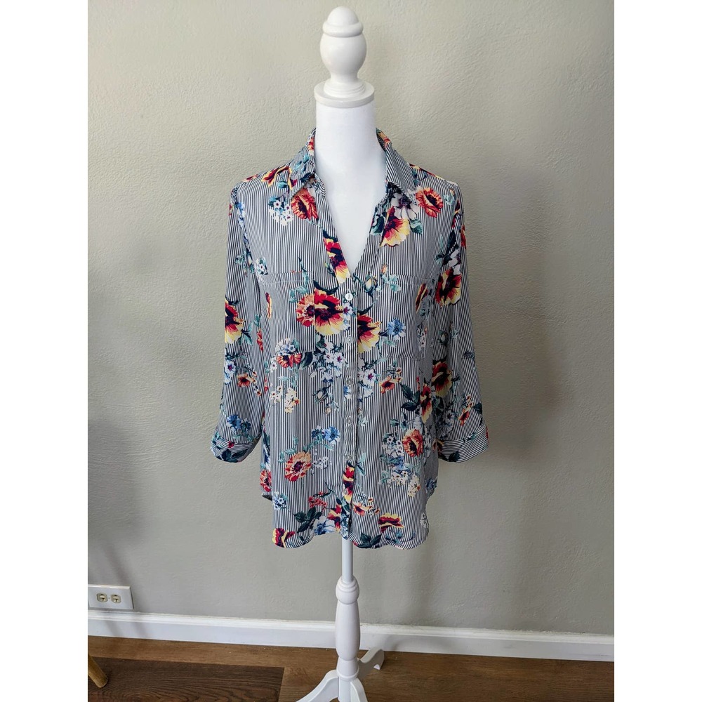 Fortune + Ivy Striped Floral 3/4 Sleeve Blouse